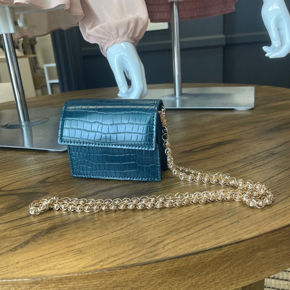 Mini Blue Crocodile Cross Body Purse